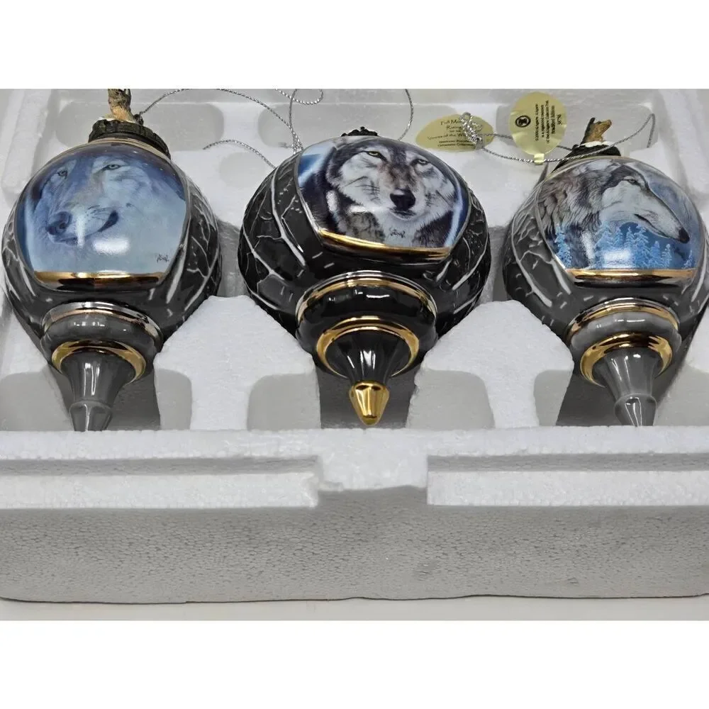 BRADFORD EDITIONS VOICES OF THE WILDERNESS SET 6 3 X WOLF 3D CHRISTMAS ORNAMENT